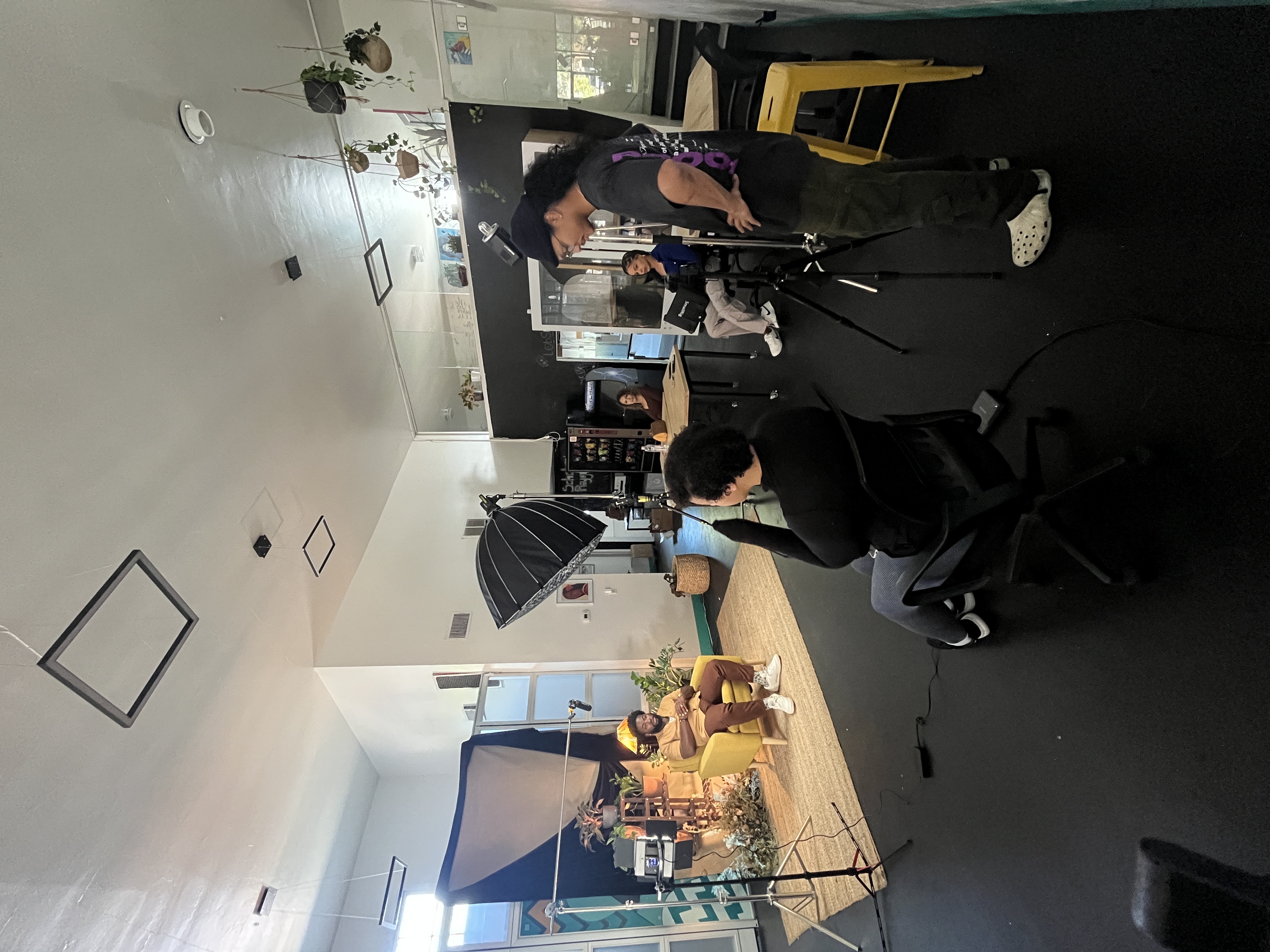 Crew filming an interview